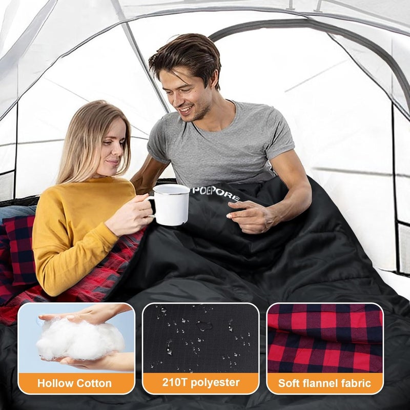 POEPORE Double Sleeping Bag Flannel for Adults with 2 Pillows 2 Person Sleeping Bags Camping XXL Queen Size Two Person Sleeping Bag for Cold Weather - Image 4